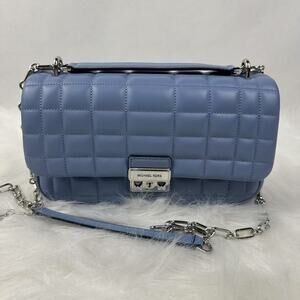 Michael Kors Tribeca Large Quilted Leather Shoulder/Crossbody Bag In Blue
